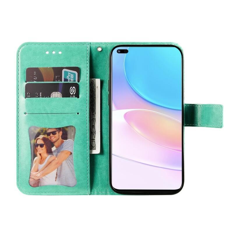 Virág PU bőr pénztárca tok Huawei Nova 8i/Honor 50 Lite-hoz - zöld