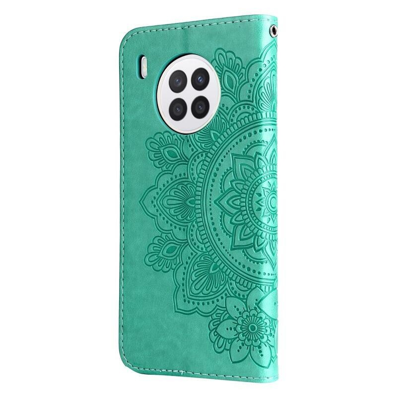 Virág PU bőr pénztárca tok Huawei Nova 8i/Honor 50 Lite-hoz - zöld