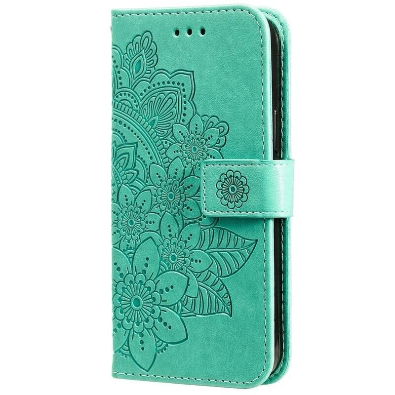 Virág PU bőr pénztárca tok Huawei Nova 8i/Honor 50 Lite-hoz - zöld