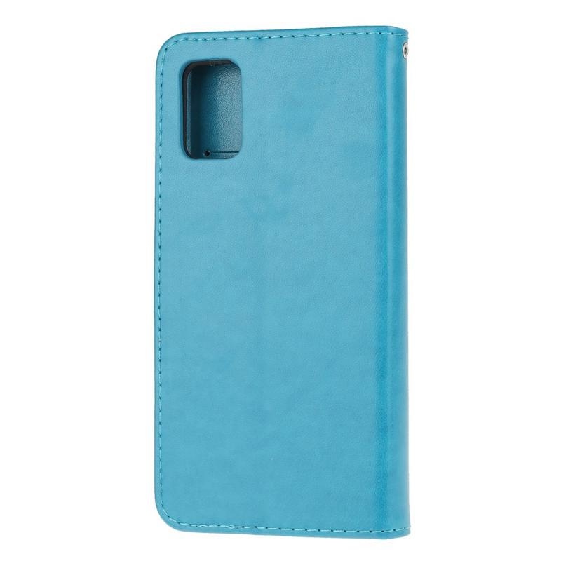 Virág PU bőr pénztárca tok Samsung Galaxy A51-hez - kék