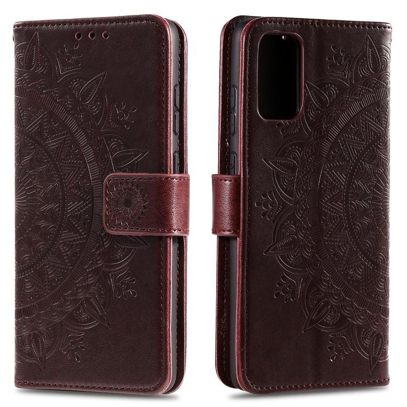 Virág PU bőr pénztárca tok Xiaomi Mi 10 Lite-hoz - barna
