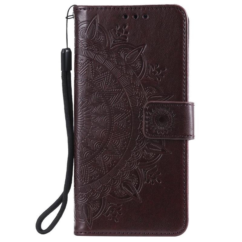 Virág PU bőr pénztárca tok Xiaomi Mi 10 Lite-hoz - barna