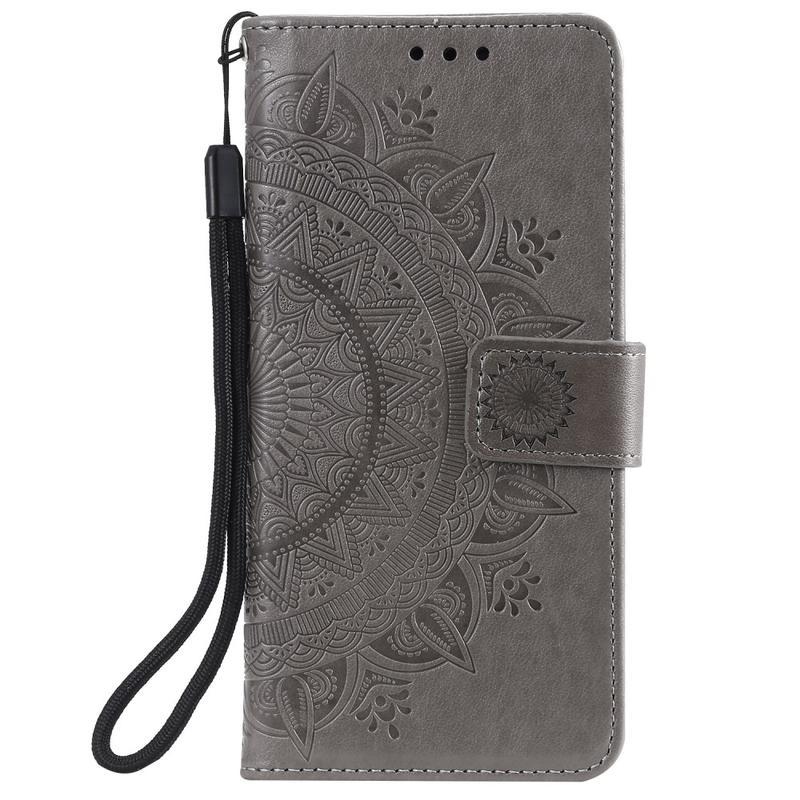 Virág PU bőr pénztárca tok Xiaomi Mi 10 Lite-hoz - szürke