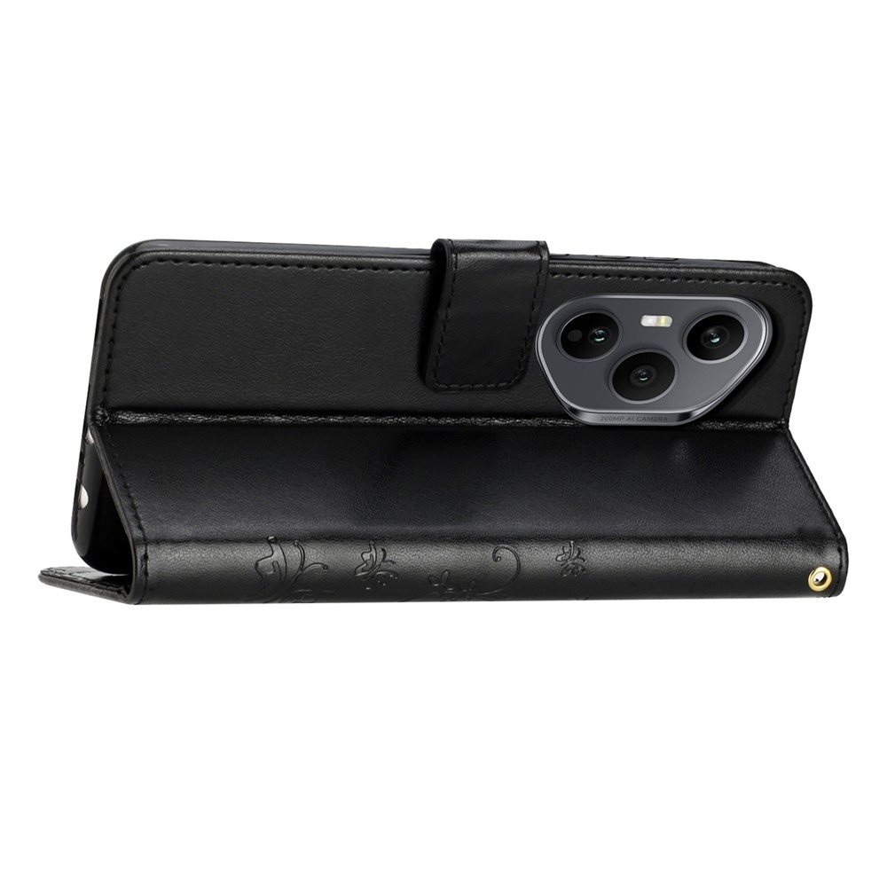 Virágok könyvtáska Honor 400 Pro-hoz - fekete