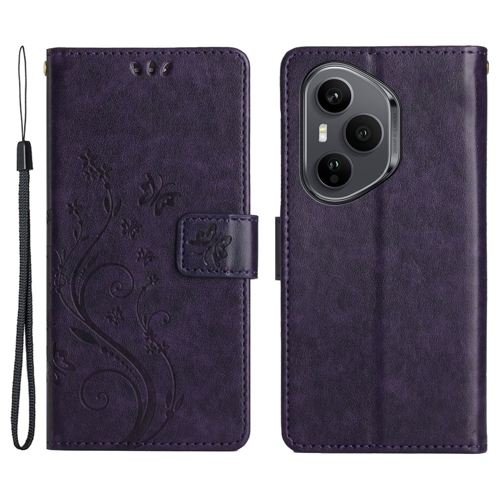 Virágok könyvtáska Honor 400 Pro-hoz - sötétlila