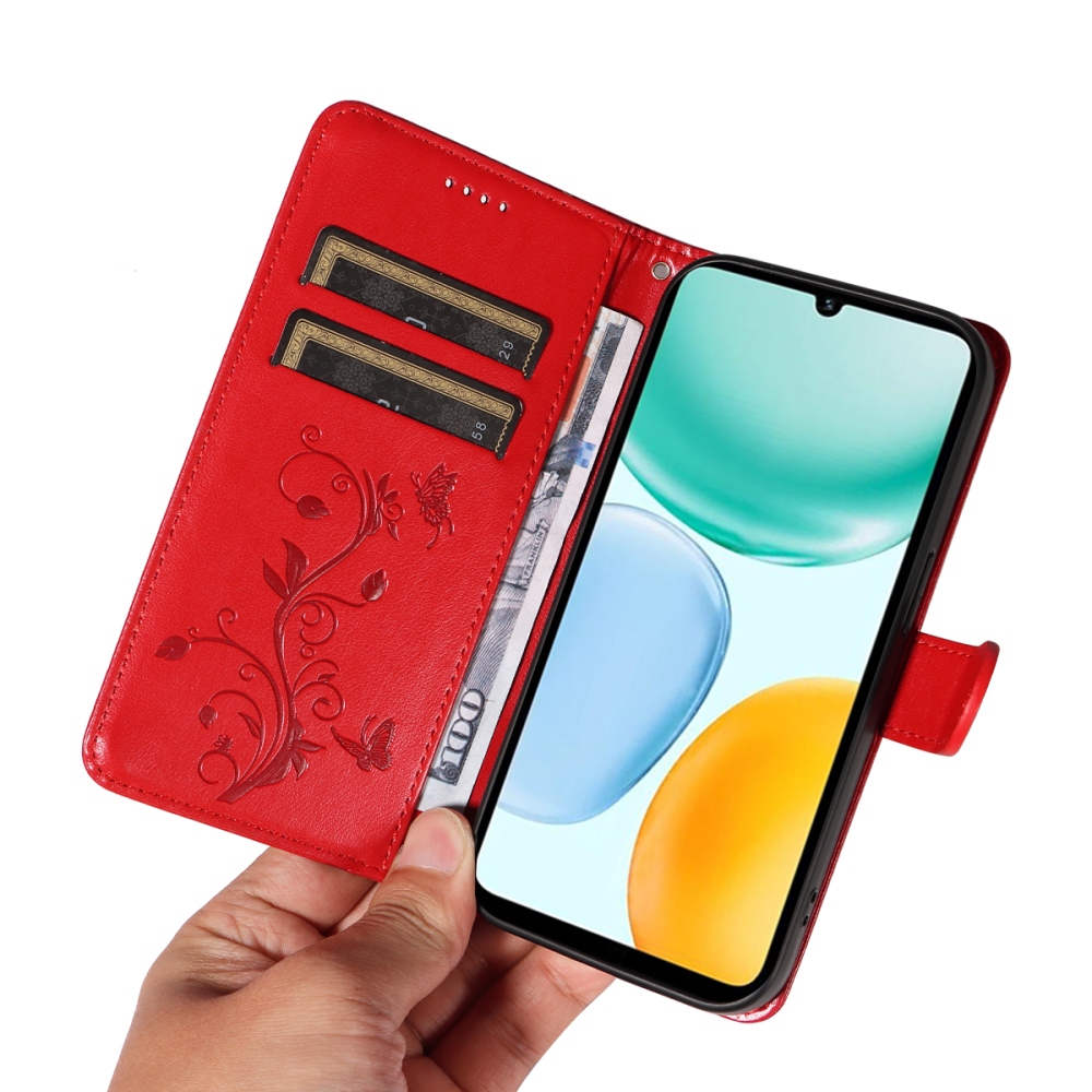 Virágos könyvtok Honor X5c Plus-hoz - piros