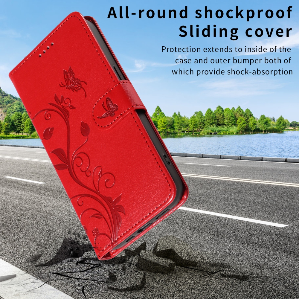 Virágos könyvtok Honor X5c Plus-hoz - piros