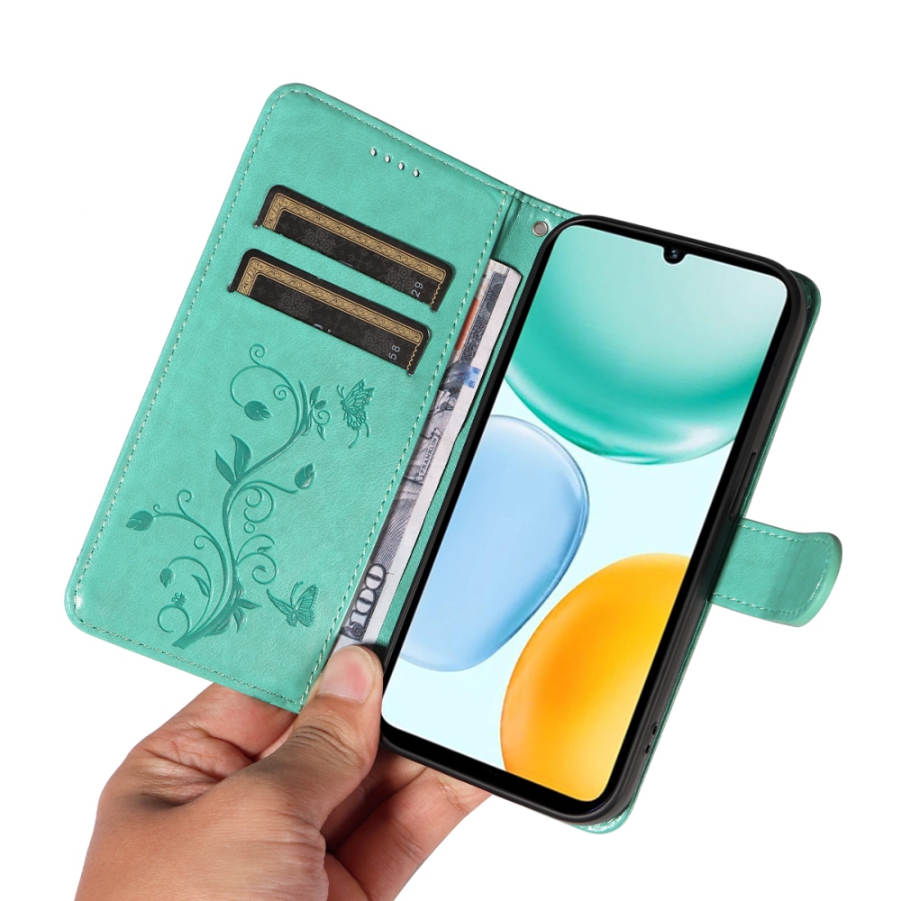 Virágos tok Honor X5c Plus készülékhez - kékeszöld