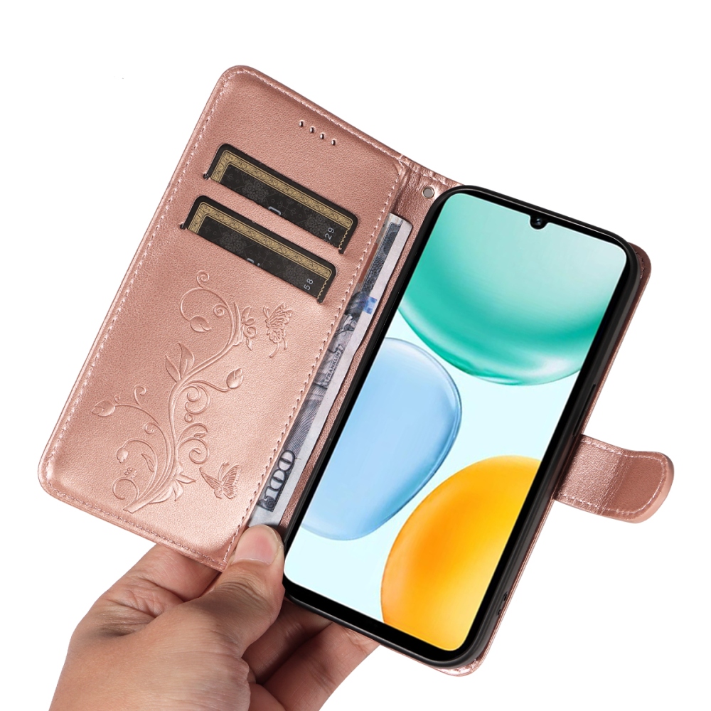 Virágos könyvtok Honor X5c Plus-hoz - rozéarany