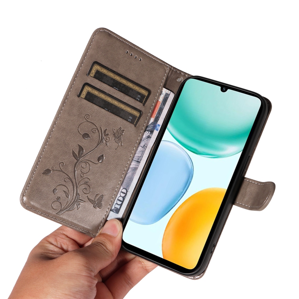 Virágos könyvtok Honor X5c Plus-hoz - szürke