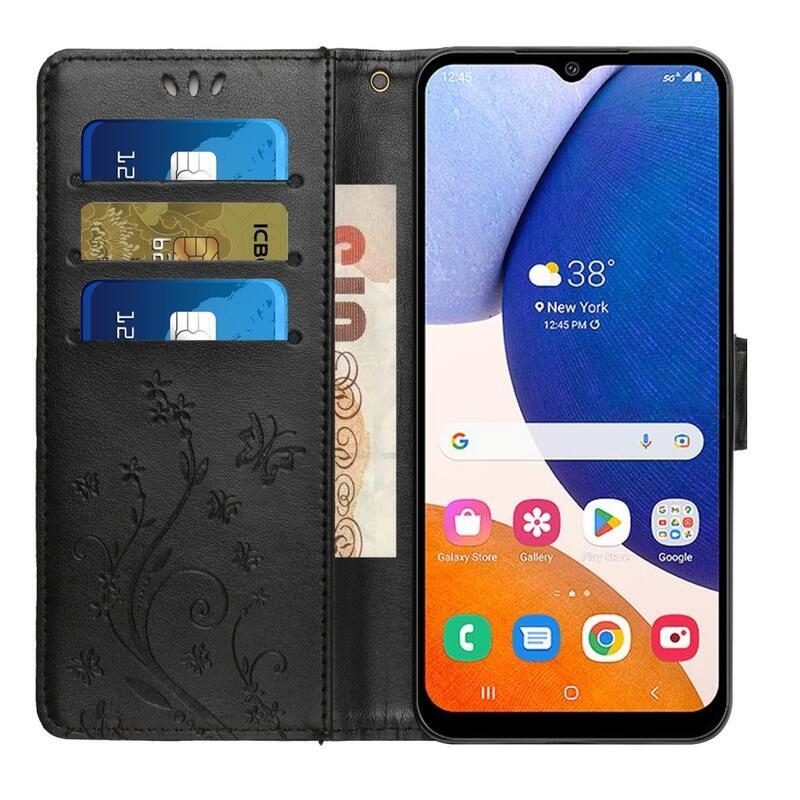 Virágok pénztárca tok Samsung Galaxy A54 5G-hez - fekete
