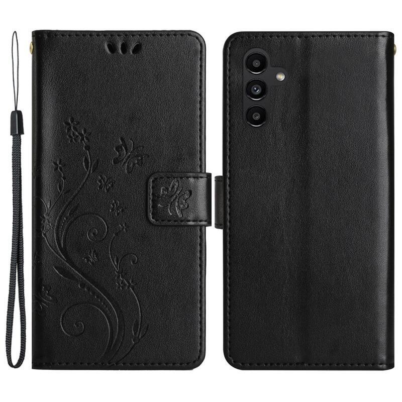 Virágok pénztárca tok Samsung Galaxy A54 5G-hez - fekete