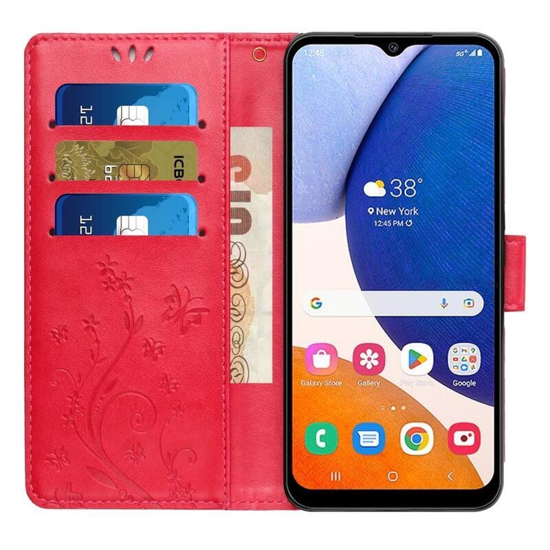 Virágok pénztárca tok Samsung Galaxy A54 5G-hez - piros