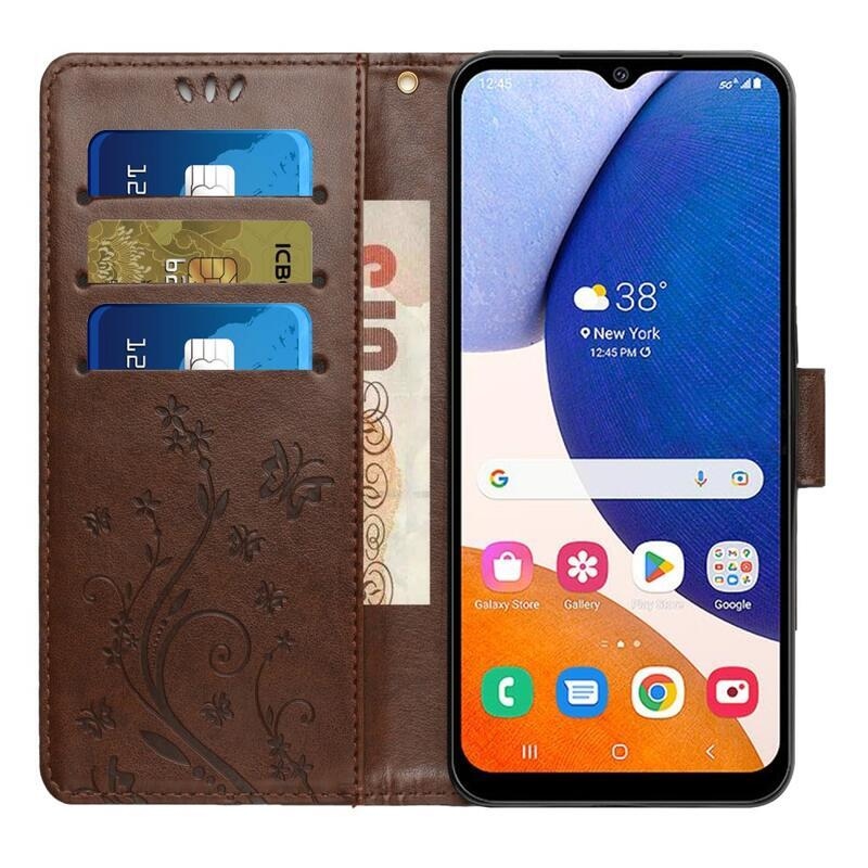 Virágok pénztárca tok Samsung Galaxy A54 5G-hez - barna
