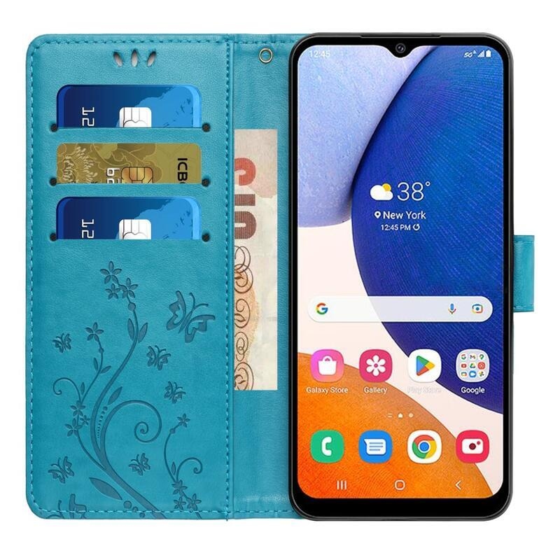 Virágok pénztárca tok Samsung Galaxy A54 5G - kék