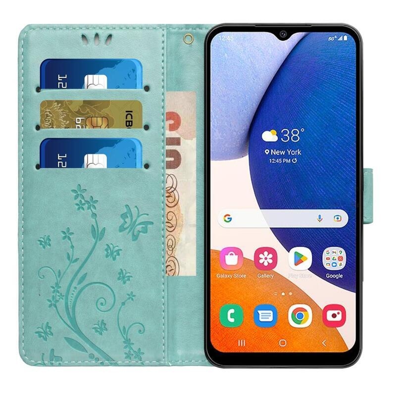 Virágok pénztárca tok Samsung Galaxy A54 5G-hez - teáskék