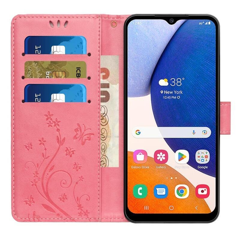 Virágok pénztárca tok Samsung Galaxy A54 5G-hez - rózsaszín