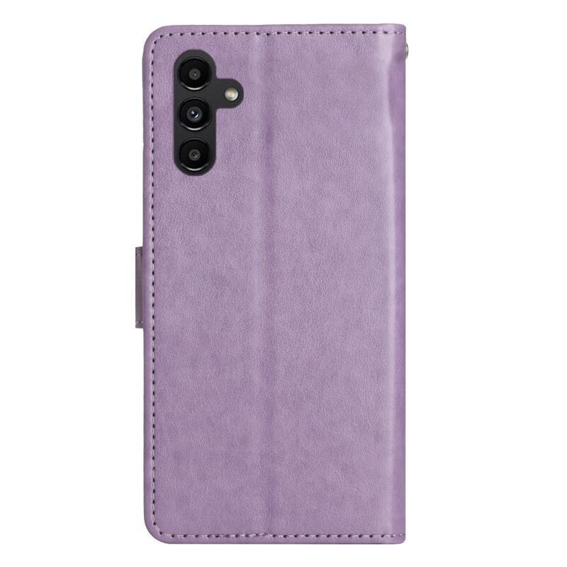 Virágok pénztárca tok Samsung Galaxy A54 5G - világos lila