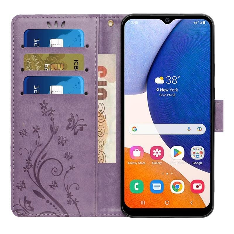 Virágok pénztárca tok Samsung Galaxy A54 5G - világos lila