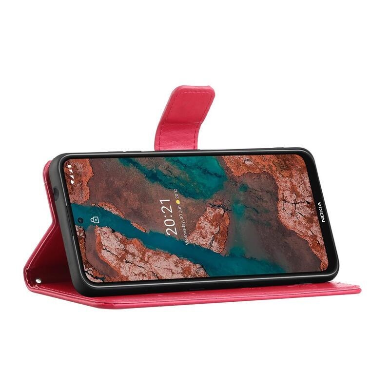 Virágok PU bőr pénztárca tok Nokia X10/X20-hoz - piros