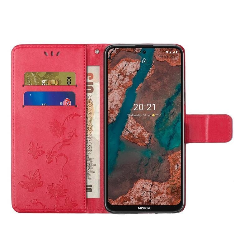 Virágok PU bőr pénztárca tok Nokia X10/X20-hoz - piros