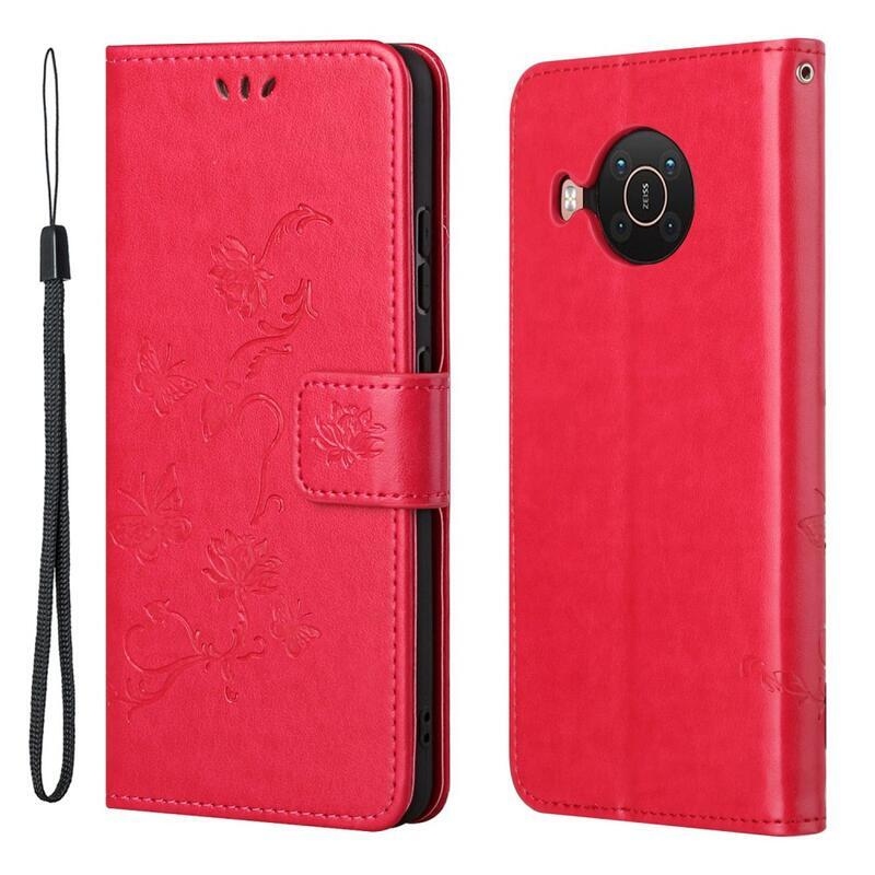 Virágok PU bőr pénztárca tok Nokia X10/X20-hoz - piros