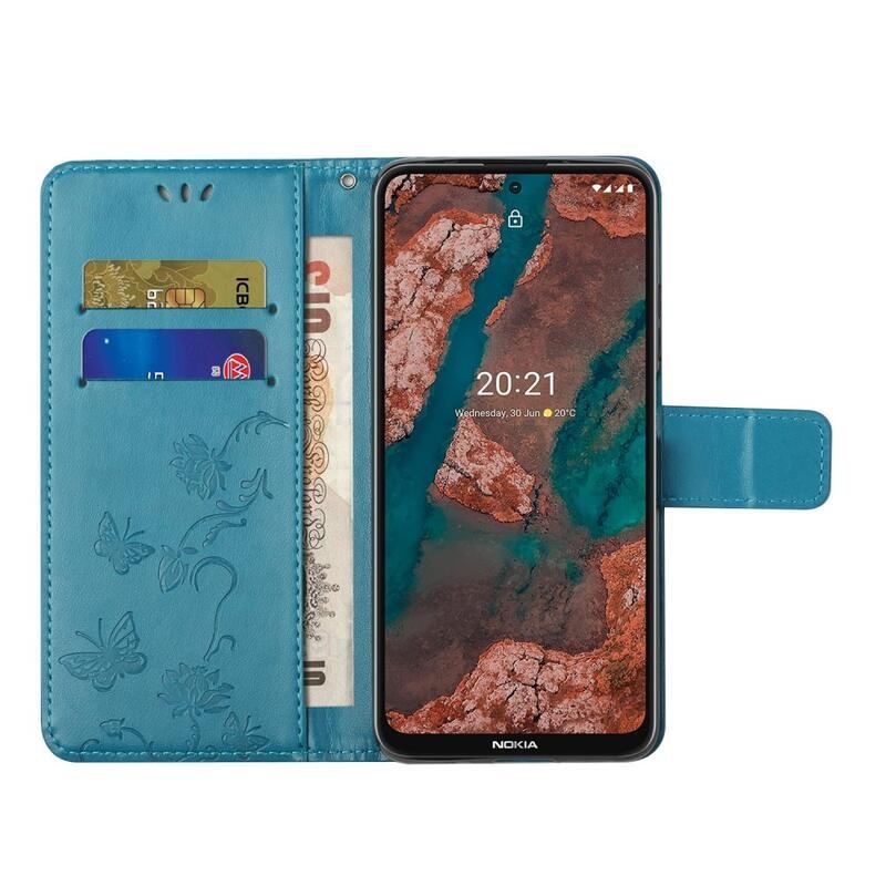 Virágok PU bőr pénztárca tok Nokia X10/X20-hoz - kék