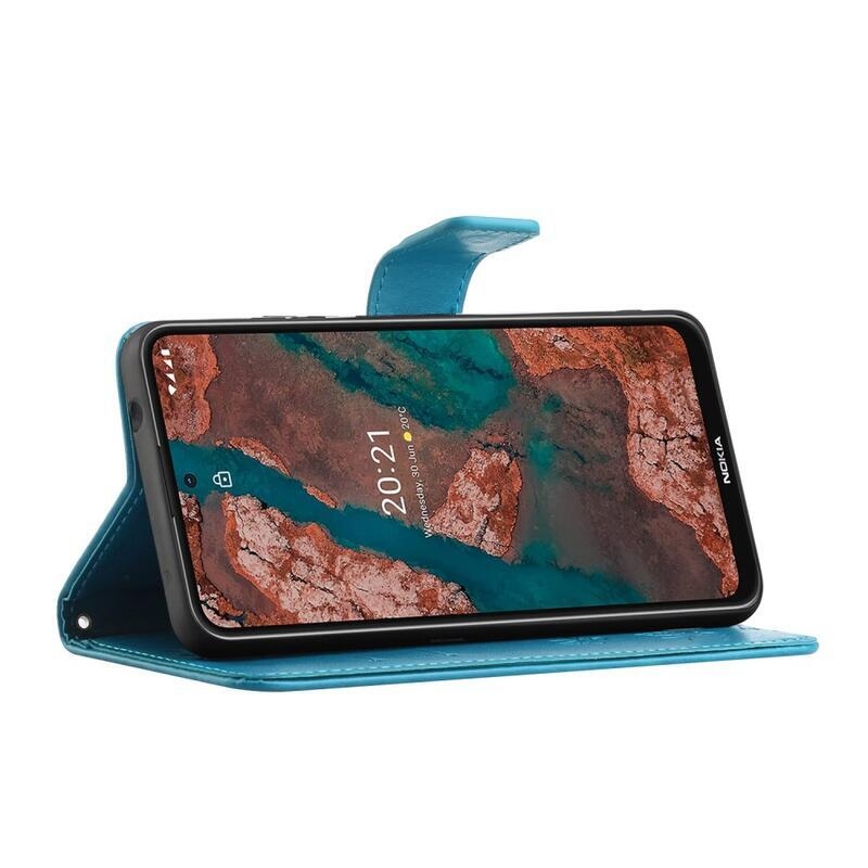 Virágok PU bőr pénztárca tok Nokia X10/X20-hoz - kék