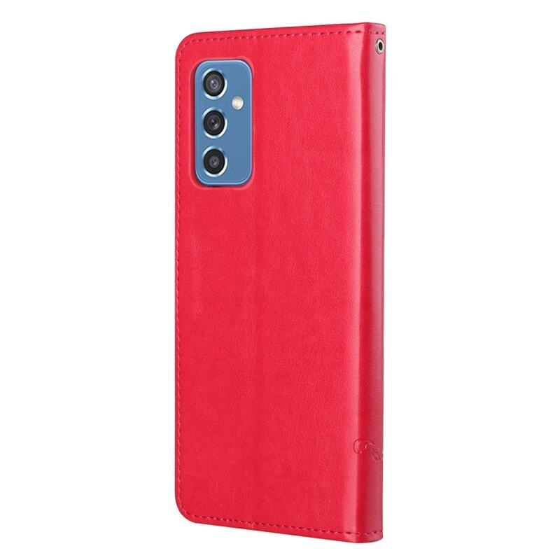 Virágok PU bőr pénztárca tok Samsung Galaxy M52 5G-hez - piros