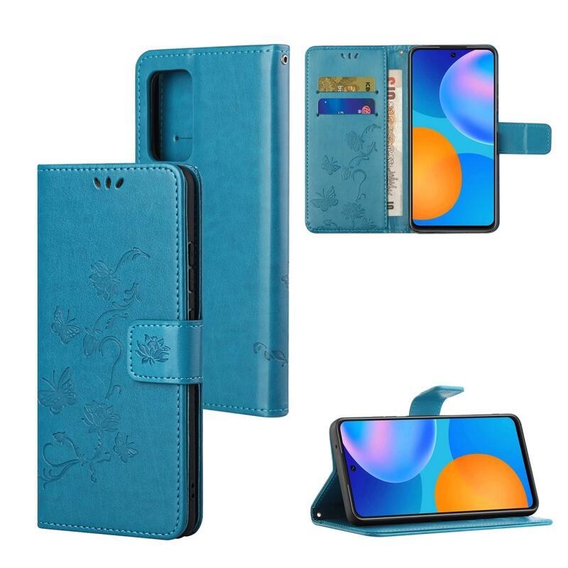 Virágok PU bőr pénztárca tok Samsung Galaxy M52 5G - kék