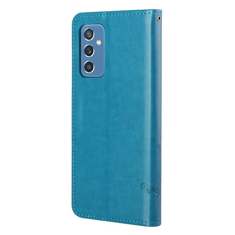 Virágok PU bőr pénztárca tok Samsung Galaxy M52 5G - kék