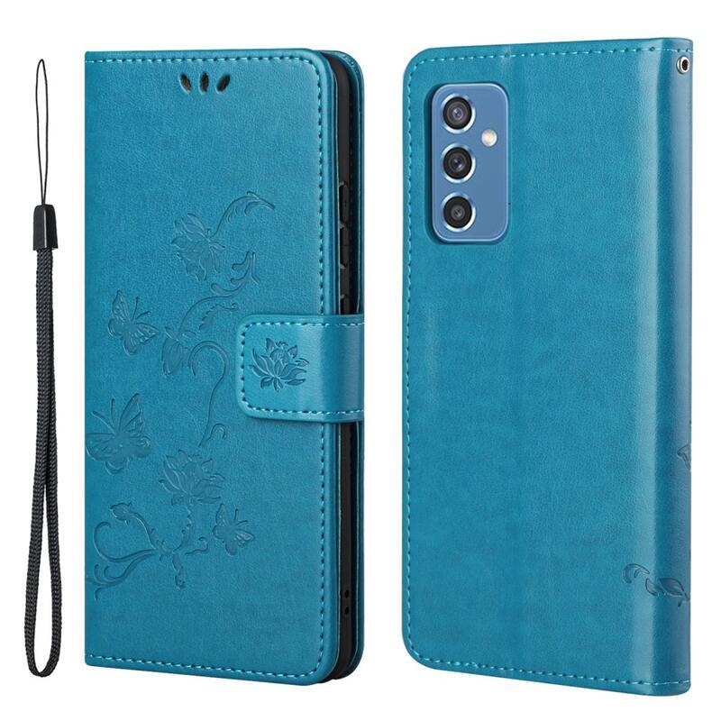 Virágok PU bőr pénztárca tok Samsung Galaxy M52 5G - kék