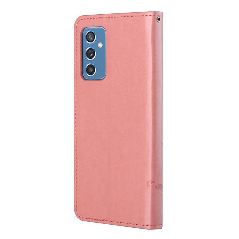 Virágok PU bőr pénztárca tok Samsung Galaxy M52 5G-hez - rózsaszín