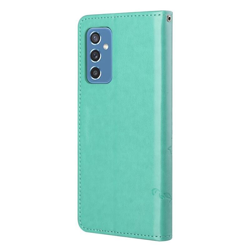 Virágok PU bőr pénztárca tok Samsung Galaxy M52 5G-hez - zöld