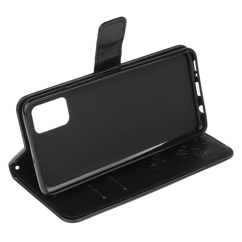 Virágok PU bőr pénztárca tok Xiaomi Poco M3-hoz - fekete