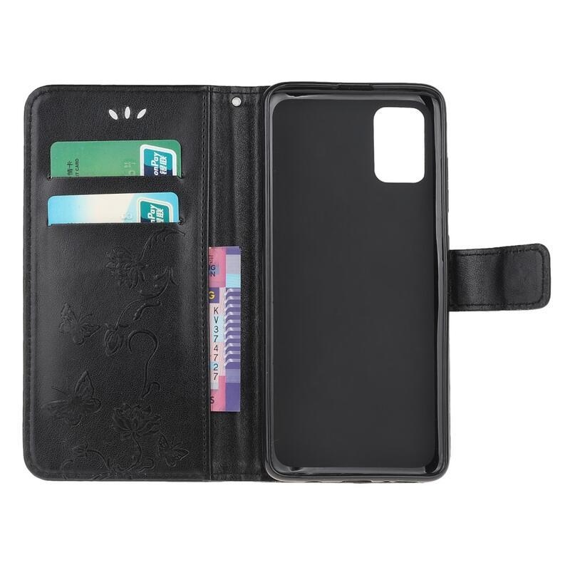 Virágok PU bőr pénztárca tok Xiaomi Poco M3-hoz - fekete