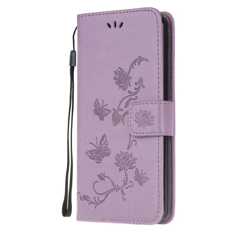 Virágok PU bőr pénztárca tok Xiaomi Redmi Note 9 Pro/Note 9S - lila