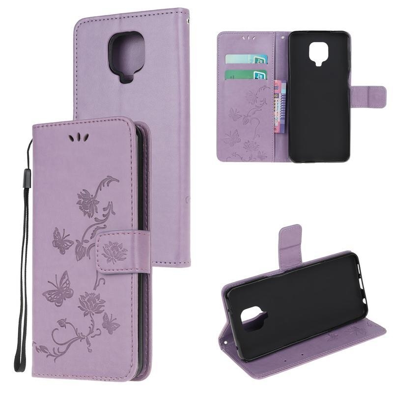 Virágok PU bőr pénztárca tok Xiaomi Redmi Note 9 Pro/Note 9S - lila