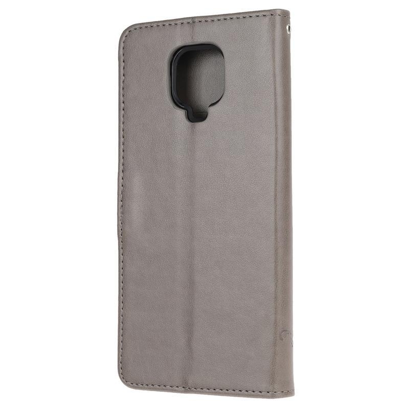 Virágok PU bőr pénztárca tok Xiaomi Redmi Note 9 Pro/Note 9S - szürke