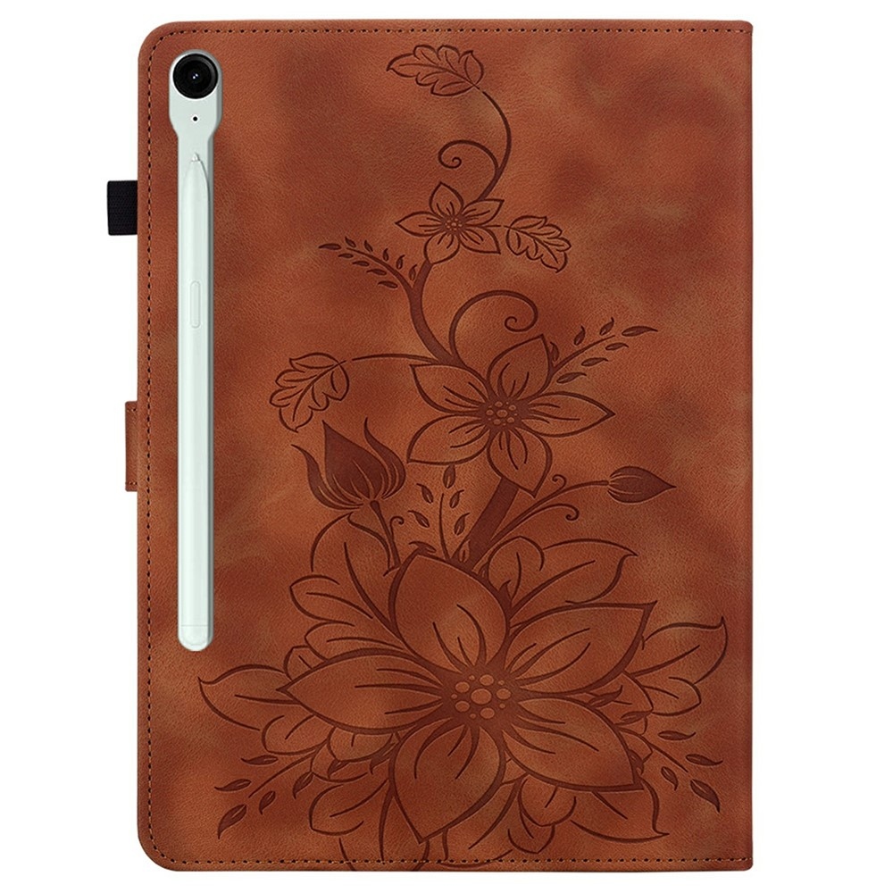 Virágok záródó tok Samsung Galaxy Tab S11 készülékhez - barna