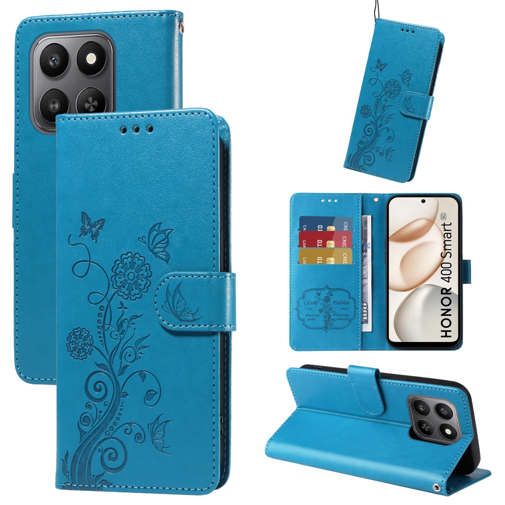 Virágos könyvtáska Honor 400 Smart 5G/4G/Honor X7d - kék