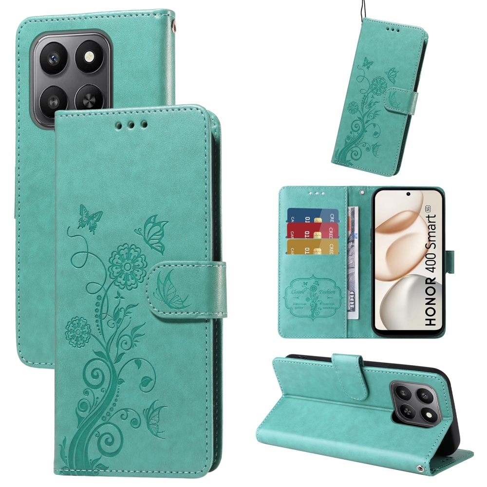 Virágos könyvtáska Honor 400 Smart 5G/4G/Honor X7d - teal színű
