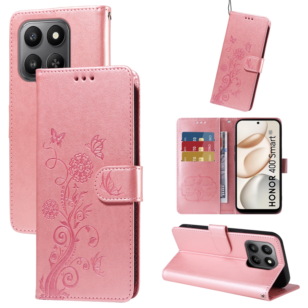 Virágos könyvtáska Honor 400 Smart 5G/4G/Honor X7d - rózsaszín