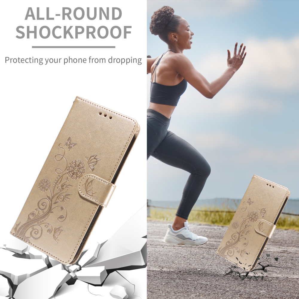 Virágos könyvtáska Honor 400 Smart 5G/4G/Honor X7d - arany színű