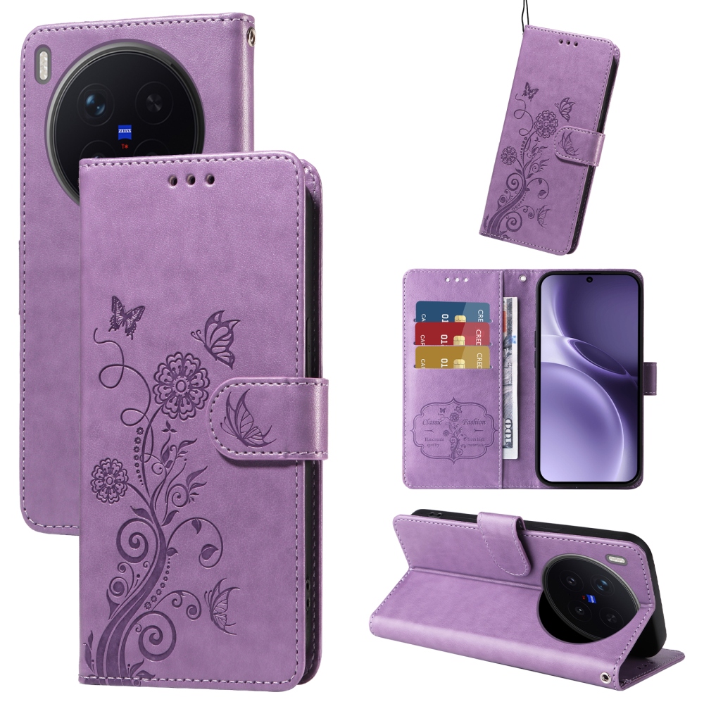 Virágos könyv tok a Vivo X300 Pro 5G készülékhez - lila