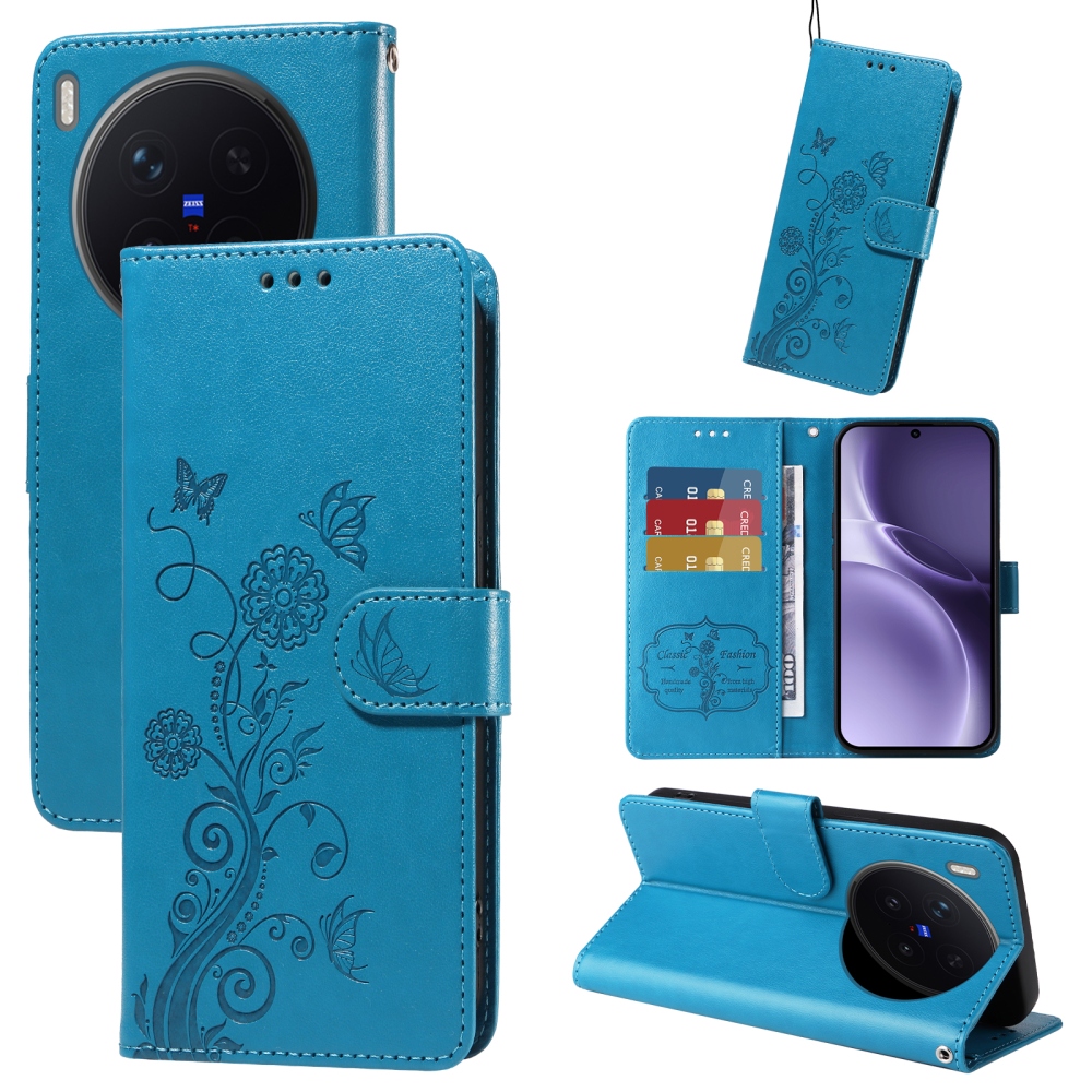 Virágos könyv tok a Vivo X300 Pro 5G készülékhez - kék