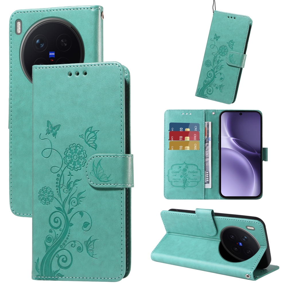 Virágos könyv tok a Vivo X300 Pro 5G-hez - teal színű