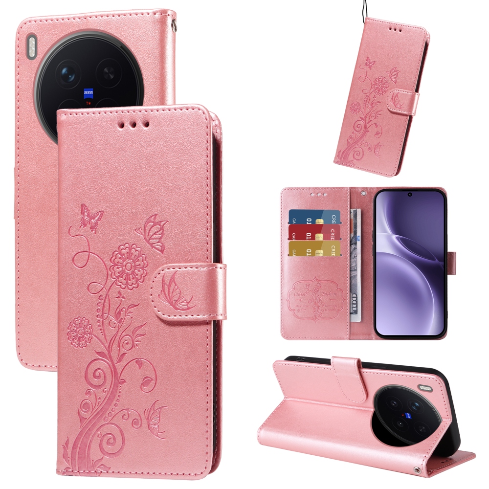 Virágos könyv tok a Vivo X300 Pro 5G készülékhez - rózsaszín