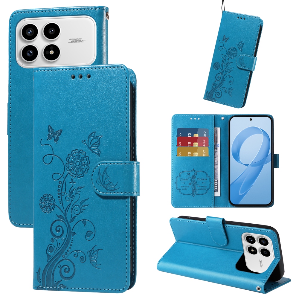 Virágos könyv tok a Xiaomi Poco F8 Pro 5G számára - kék