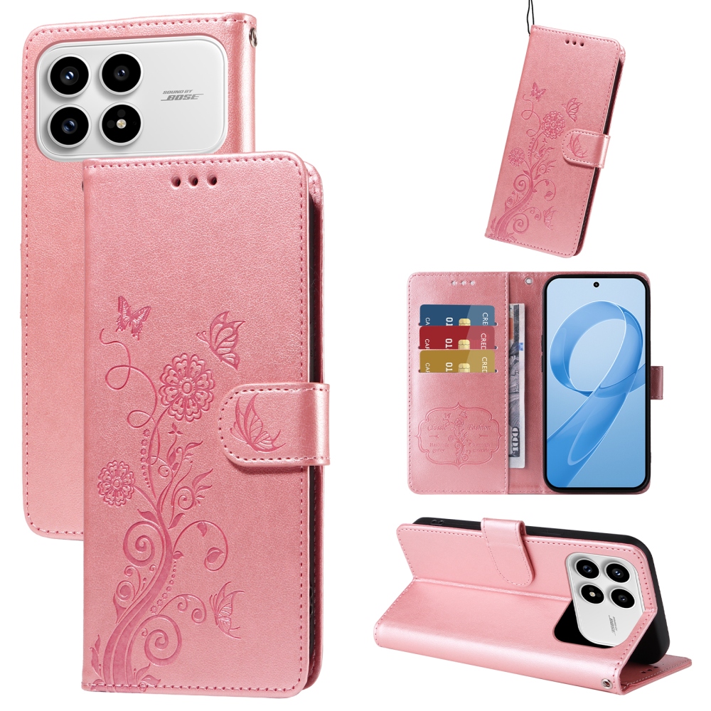 Virágos könyv tok a Xiaomi Poco F8 Pro 5G számára - rózsaszín